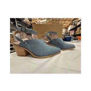 Light Blue Denim Slingback Block Heel Shoes 10